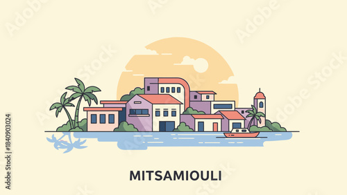 Mitsamiouli, Comoros Islands Village Illustration Tropical Coastal Charm in Comoros
