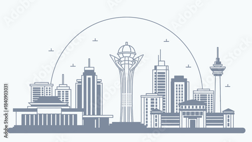 Skyline Illustration of Astana A Modern Metropolis Amidst the Steppe, Vector Artwork