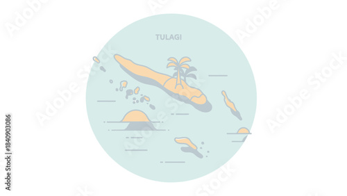 Tulagi Serenity Vector Illustration of a Tranquil Island Scene within a Circular Frame for Graphic Design