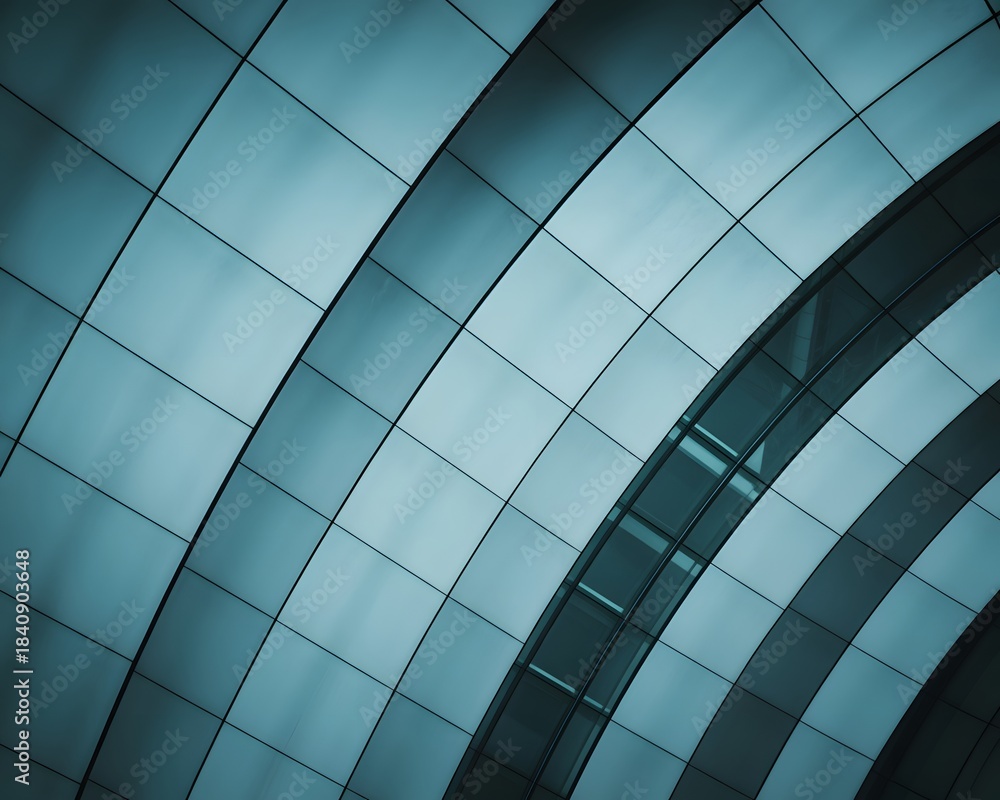 Obraz premium Modern architecture details with curved blue-green panel design