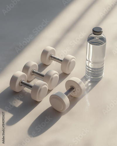 Minimalist Dumbbells and Water Bottle Fitness Setup