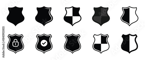 Security shield icons. Flat shield icon set symbolizing safety, defense, data protection, privacy and trusted system security design. Vector illustration. EPS 10