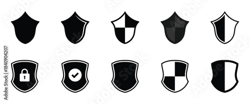 Collection of shield icons representing security and verification. Protection and safety a symbol for verified guarantee and trust in data and system antivirus software vector solid glyph icon