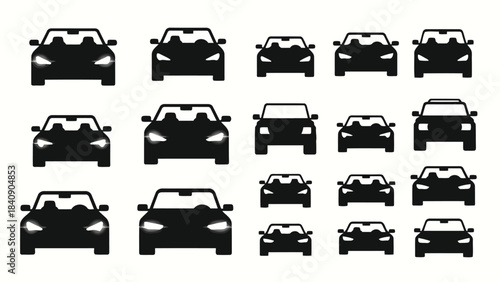 Collection of black car silhouettes on white background