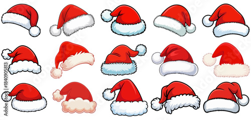 set of santa claus hats vector isolated on white background, santa, christmas, claus, hat, xmas, celebration, santa claus.