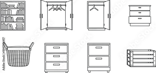 Household laundry and cleaning appliances vector icon set. Collection of domestic chores symbols isolated on white background