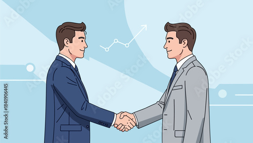 Two professional businessmen shaking hands, symbolizing agreement, partnership, or successful deal completion.