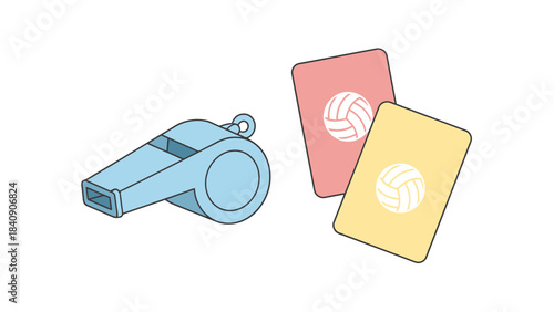 Sports Referee Whistle and Game Penalty Cards Illustration