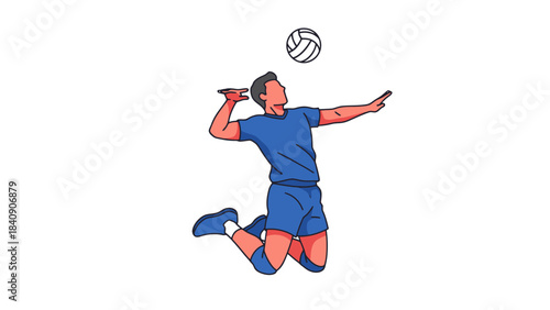 Dynamic Athlete Performing Volleyball Spike in Mid Air Sports Action Illustration