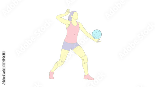 Female Athlete Serving in Volleyball Game Action Illustration