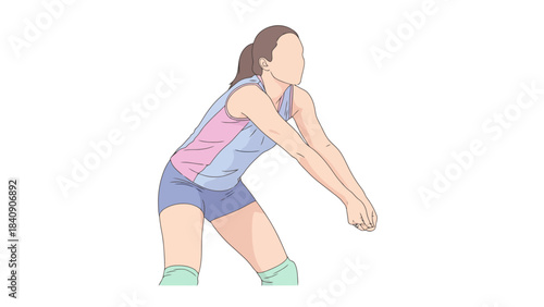 Female Athlete in Defensive Stance Ready to Receive Ball Sport Illustration