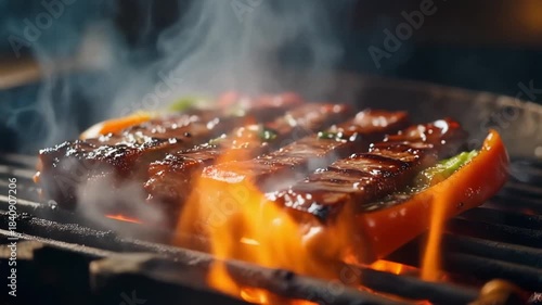 Juicy Kalbi Grilling Over Charcoal