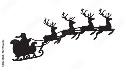 santa claus riding raindeer sleigh silhouette