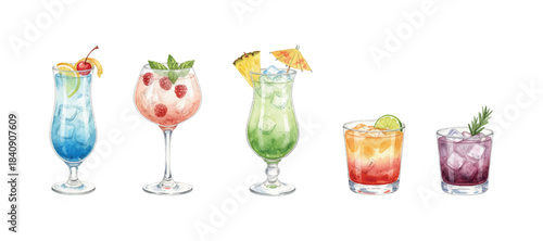 watercolor cocktail and mocktail drinks