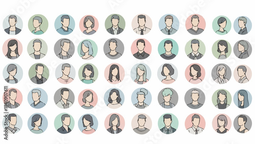 Diverse Collection of Hand-Drawn Avatar Icons Representing Various People.