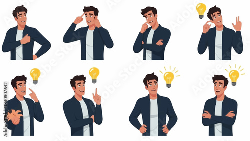Man Thinking Pondering Ideas and Solutions Collection.
