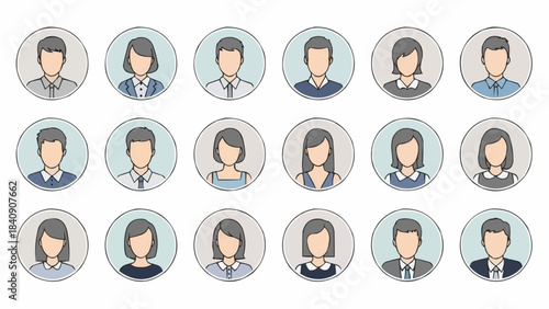 Diverse collection of professional avatar icons representing various individuals.