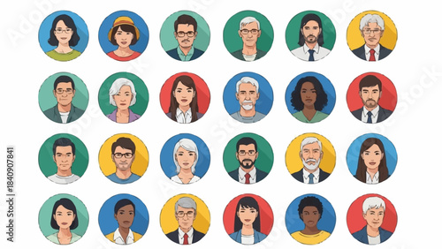 Diverse Group of People Profile Pictures in Circular Frames.