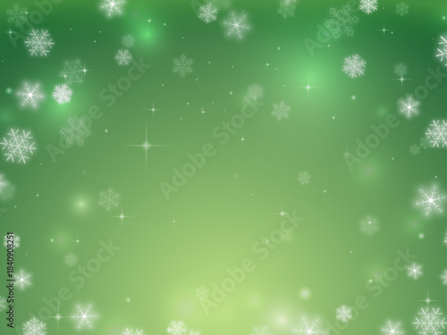 キラキラした雪が舞う背景　緑