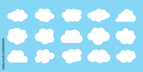 Set of clouds. Cloud icon. Abstract white cloudy set isolated on blue background. Vector illustration . 