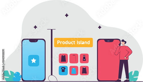Discover a new shopping experience through your mobile device with an innovative product island concept for seamless browsing and purchase options