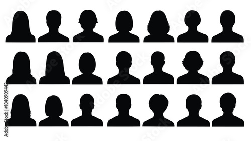 A collection of eighteen different profile silhouettes representing diverse individuals and genders