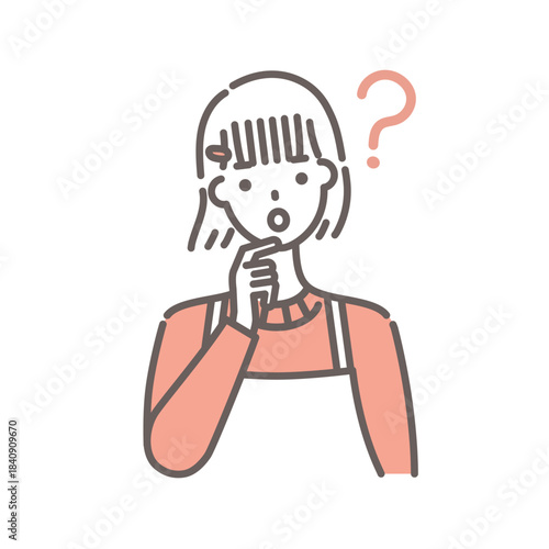 なぜ？なに？と疑問を浮かべる女性のイラスト・シンプルな線画
