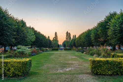 Welwyn Garden city gardens at sunset. England