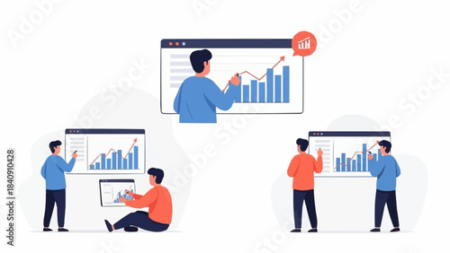 People analyzing business growth charts and data analytics.