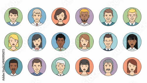 Diverse Group of People Avatars Expressing Various Emotions and Personalities.