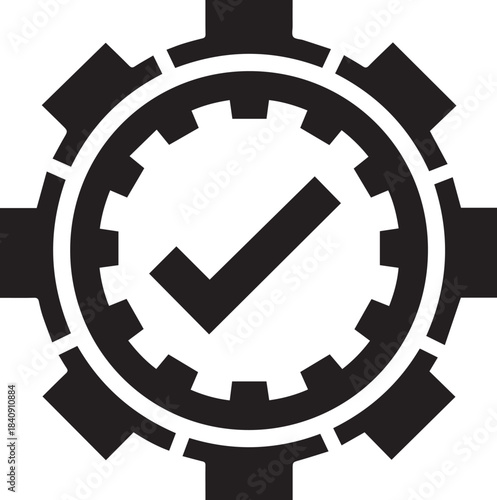 Checkmark Inside Gear: A detailed illustration of a gear mechanism, with a bold checkmark affirming its functionality and reliability.