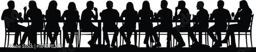 People silhouette group sitting at bar table drinking talking and socializing together in nightlife restaurant party atmosphere isolated on white background