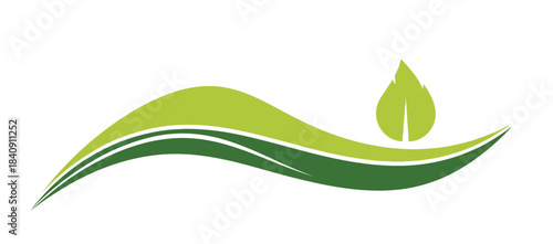 Green eco-themed leaf and flowing wave illustration representing natural growth and sustainable environmental design