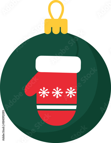 Christmas Mitten Bauble Ornament with Snowflake Pattern Isolated on Transparent Background Flat Vector