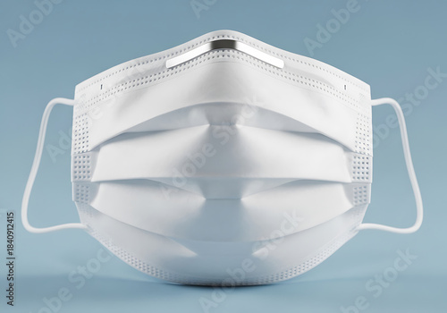Protective medical mask isolated on white and blue backgrounds with a clean abstract style
