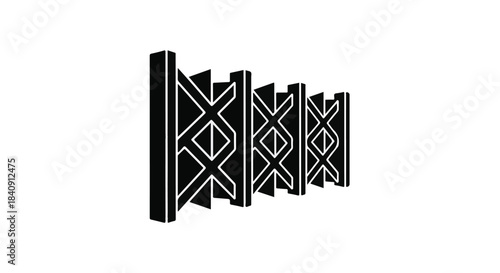 A series of repeated abstract geometric barrier shapes suggests security or structural integrity.