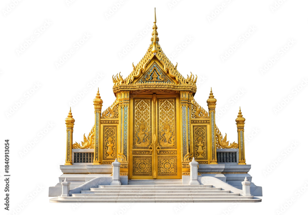 Obraz premium Intricate golden thai temple structure detailed ornate architecture majestic sacred building isolated on transparent background