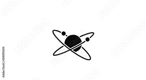 Abstract atom symbol representing science and discovery with orbiting electrons.