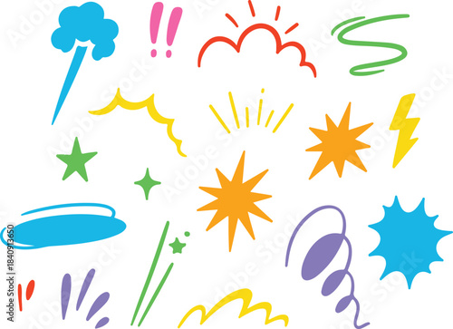 Cartoon comic element speed effect doodle line set. Comic boom motion, explosive energy, line speed cartoon vector graphic icon vector and illustration