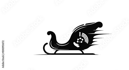 Sleek, modern sleigh illustration with a stylized wheel, symbolizing fast delivery and innovation.
