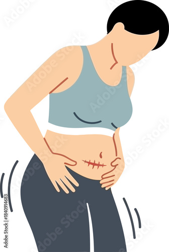 Woman Holding Her Stomach After C-Section Surgery