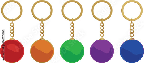 Set of colorful keychains with glossy round pendants in vibrant hues, ideal for accessory, gift, product, and design themes.