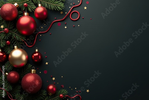 Minimal Red Christmas Decorations on Dark Festive Background