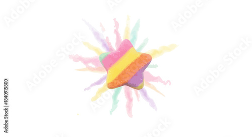 Abstract dynamic explosion of colorful pastel particles bursting outward in a radiant visual effect.