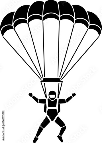 Skydiver descending under a large parachute with many lines skydiving falling
