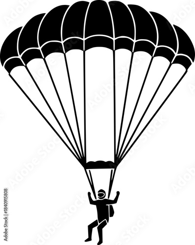 Skydiver descending under a large parachute with many lines skydiving falling

