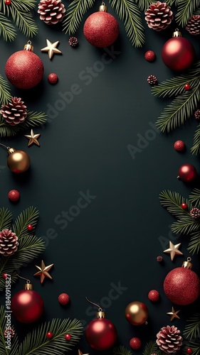 Red and Gold Christmas Decorations with Pinecones and Greens