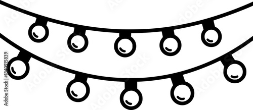 Black outline string lights on wire bulbs black and white
