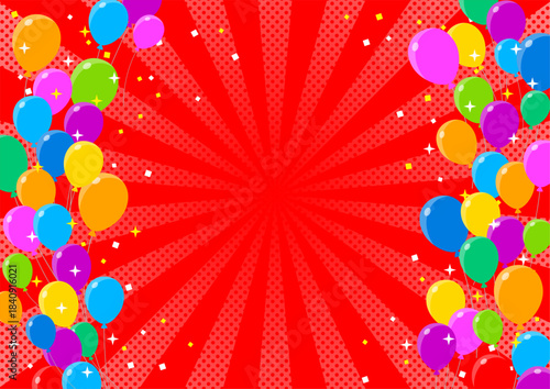 カラフルな風船と紙吹雪の背景素材