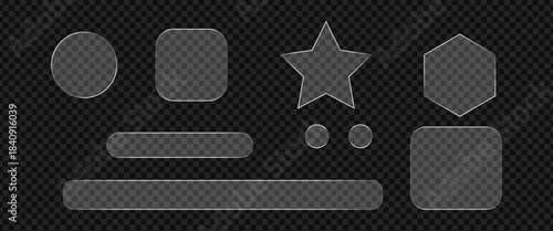 Glass frames set geometric shapes transparent shiny buttons crystal banners ui elements